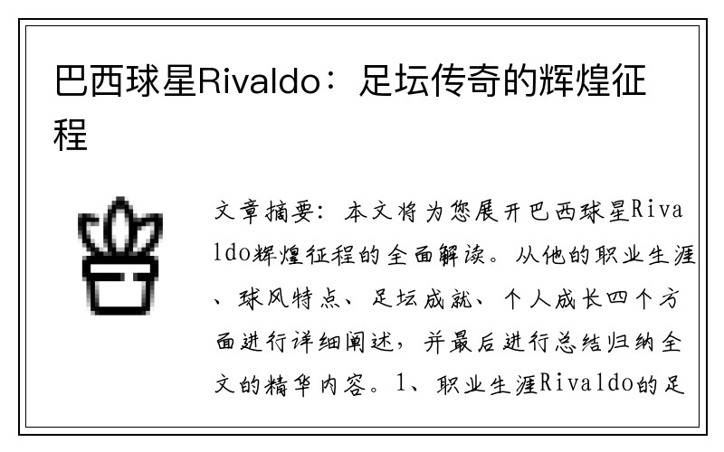 巴西球星Rivaldo：足坛传奇的辉煌征程